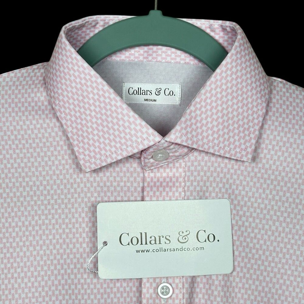 Collars & Co Polo Shirt Mens Medium Pink Vantage Golf Preppy Dress Collar NWT